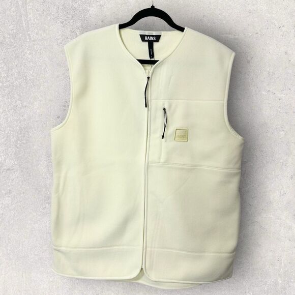 NWT Rains Fleece Vest Straw Yellow Sleeveless Unisex Zip Front L - Picture 1 of 10